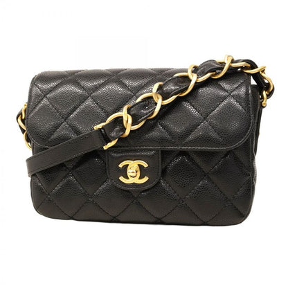 Chanel Shoulder Bag Matelasse Caviar Skin Black Gold Hardware Women