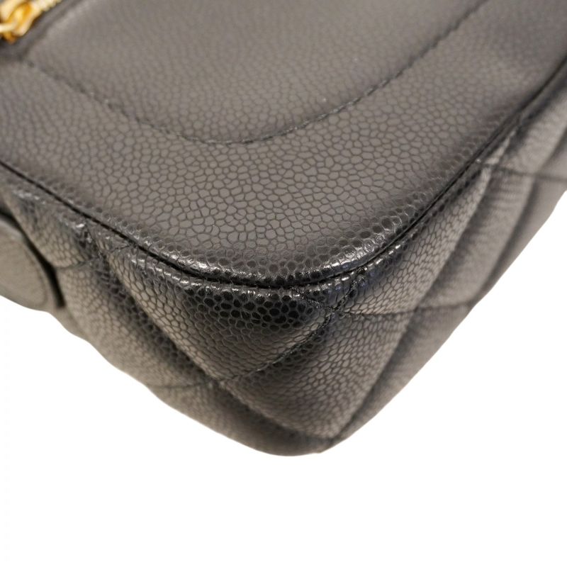 Chanel Shoulder Bag Matelasse Caviar Skin Black Gold Hardware Women