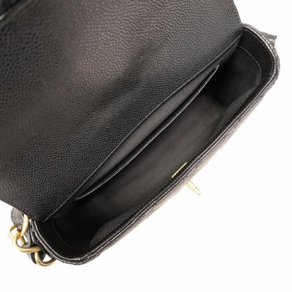 Chanel Shoulder Bag Matelasse Caviar Skin Black Gold Hardware Women