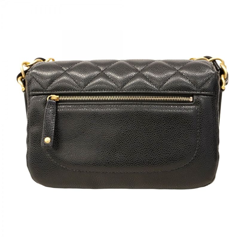Chanel Shoulder Bag Matelasse Caviar Skin Black Gold Hardware Women
