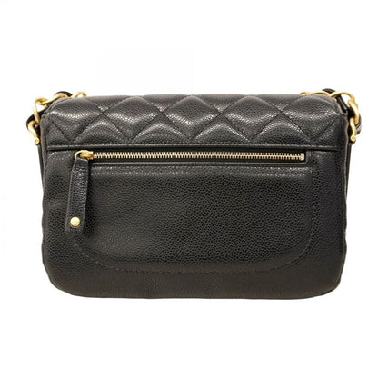 Chanel Shoulder Bag Matelasse Caviar Skin Black Gold Hardware Women