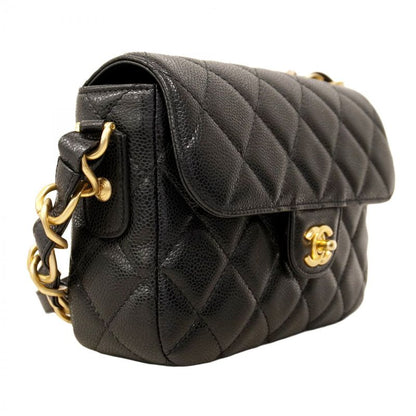 Chanel Shoulder Bag Matelasse Caviar Skin Black Gold Hardware Women