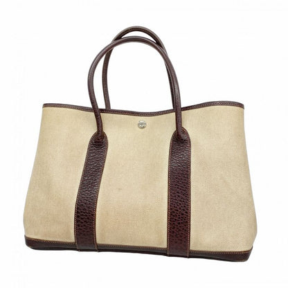 Hermes Tote Bag Garden Party PM Toile Ash Brown Silver Hardware □F Engraved