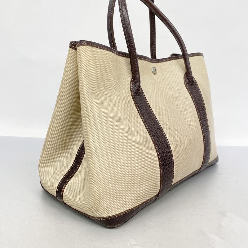 Hermes Tote Bag Garden Party PM Toile Ash Brown Silver Hardware □F Engraved