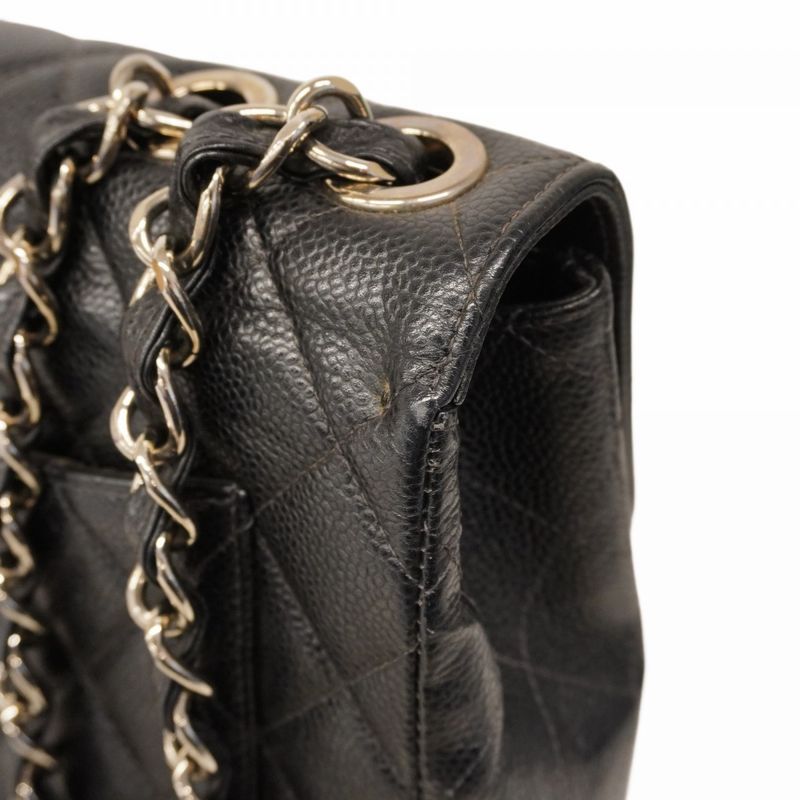 Chanel Shoulder Bag Deca Matelasse Caviar Skin Black Silver Hardware Women
