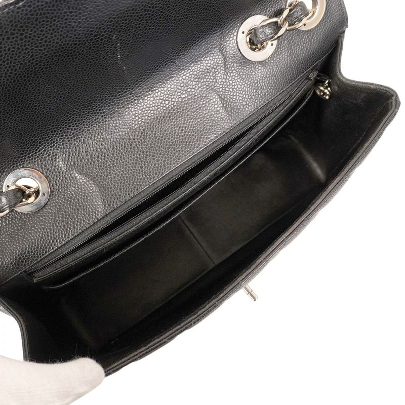 Chanel Shoulder Bag Deca Matelasse Caviar Skin Black Silver Hardware Women