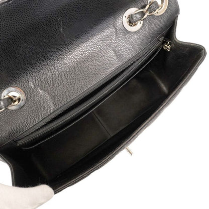 Chanel Shoulder Bag Deca Matelasse Caviar Skin Black Silver Hardware Women