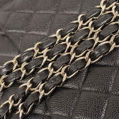 Chanel Shoulder Bag Deca Matelasse Caviar Skin Black Silver Hardware Women