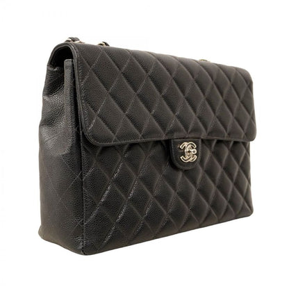 Chanel Shoulder Bag Deca Matelasse Caviar Skin Black Silver Hardware Women