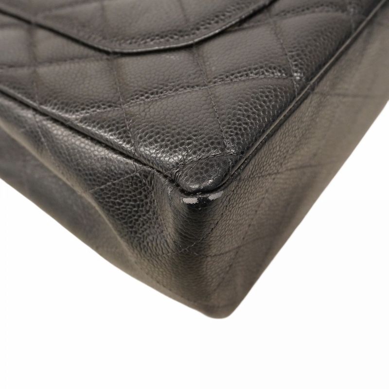 Chanel Shoulder Bag Deca Matelasse Caviar Skin Black Silver Hardware Women
