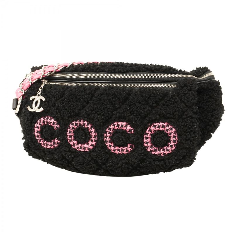 Chanel Waist Bag Coconage Sheepskin Black Silver Hardware Women