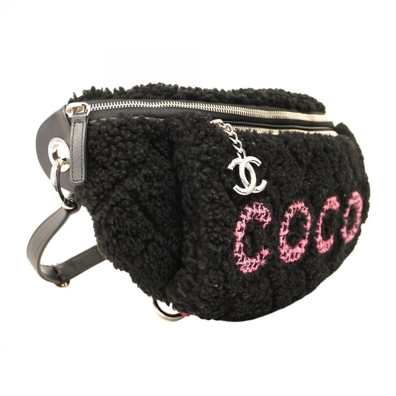 Chanel Waist Bag Coconage Sheepskin Black Silver Hardware Women