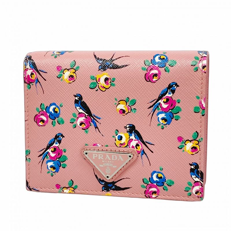 Prada Wallet Leather Pink Silver Hardware Ladies