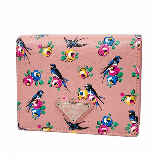 Prada Wallet Leather Pink Silver Hardware Ladies