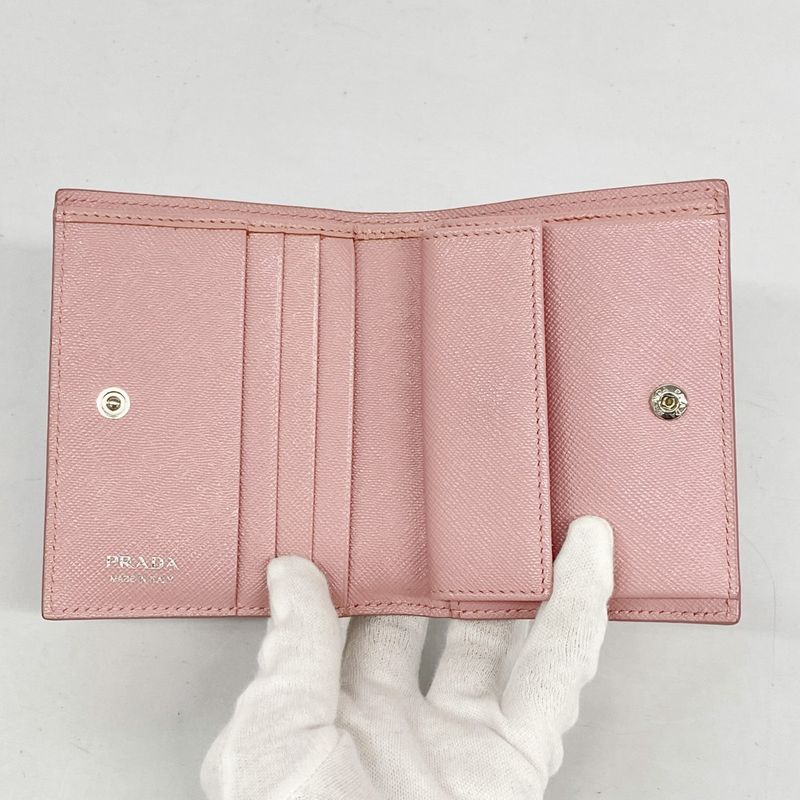 Prada Wallet Leather Pink Silver Hardware Ladies