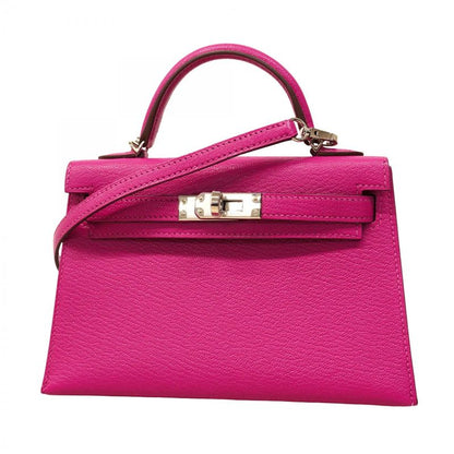 Hermes Handbag Mini Kelly 2 Chevre Misol Rose Purple Silver Hardware B Engraved