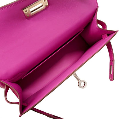 Hermes Handbag Mini Kelly 2 Chevre Misol Rose Purple Silver Hardware B Engraved