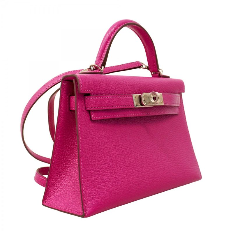 Hermes Handbag Mini Kelly 2 Chevre Misol Rose Purple Silver Hardware B Engraved
