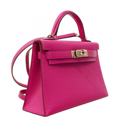 Hermes Handbag Mini Kelly 2 Chevre Misol Rose Purple Silver Hardware B Engraved