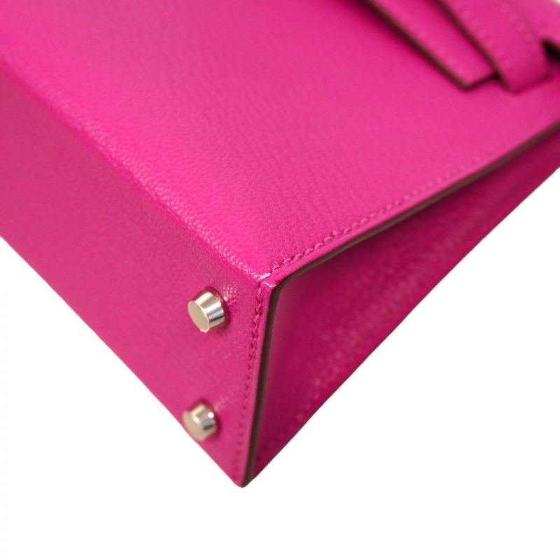 Hermes Handbag Mini Kelly 2 Chevre Misol Rose Purple Silver Hardware B Engraved