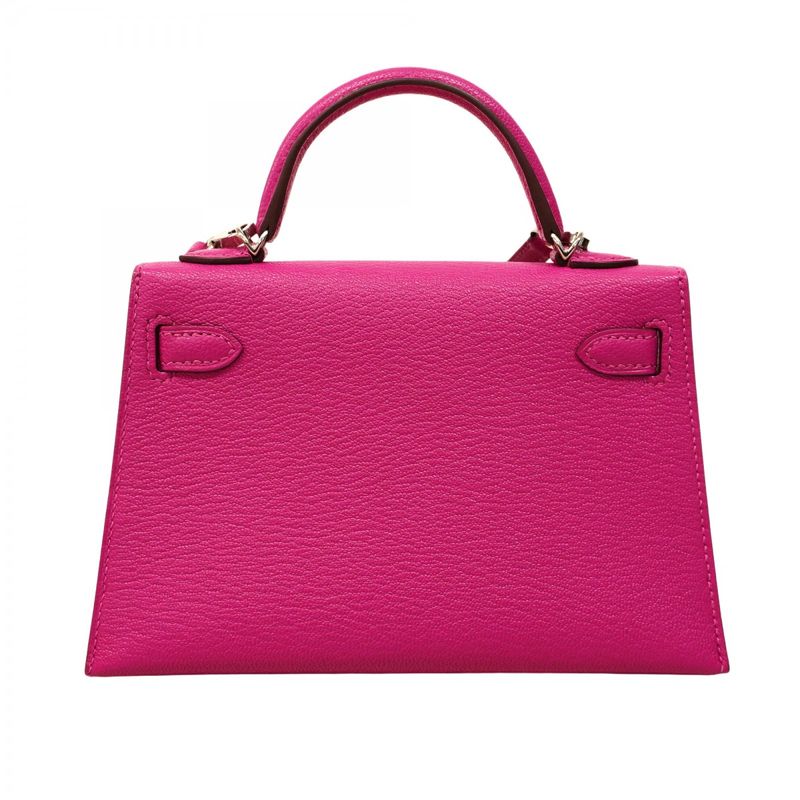 Hermes Handbag Mini Kelly 2 Chevre Misol Rose Purple Silver Hardware B Engraved