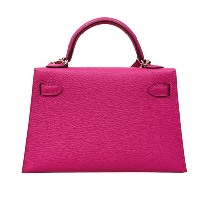 Hermes Handbag Mini Kelly 2 Chevre Misol Rose Purple Silver Hardware B Engraved