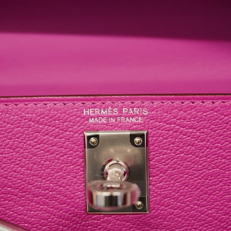 Hermes Handbag Mini Kelly 2 Chevre Misol Rose Purple Silver Hardware B Engraved