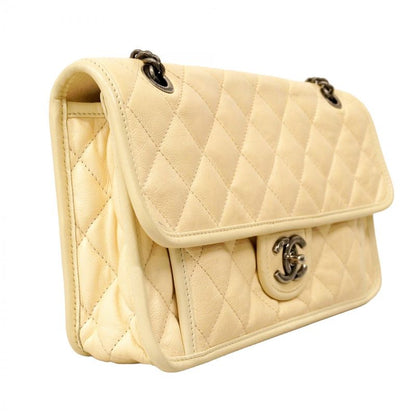 Chanel Shoulder Bag Damier French Riviera Leather Ivory Silver Hardware Women
