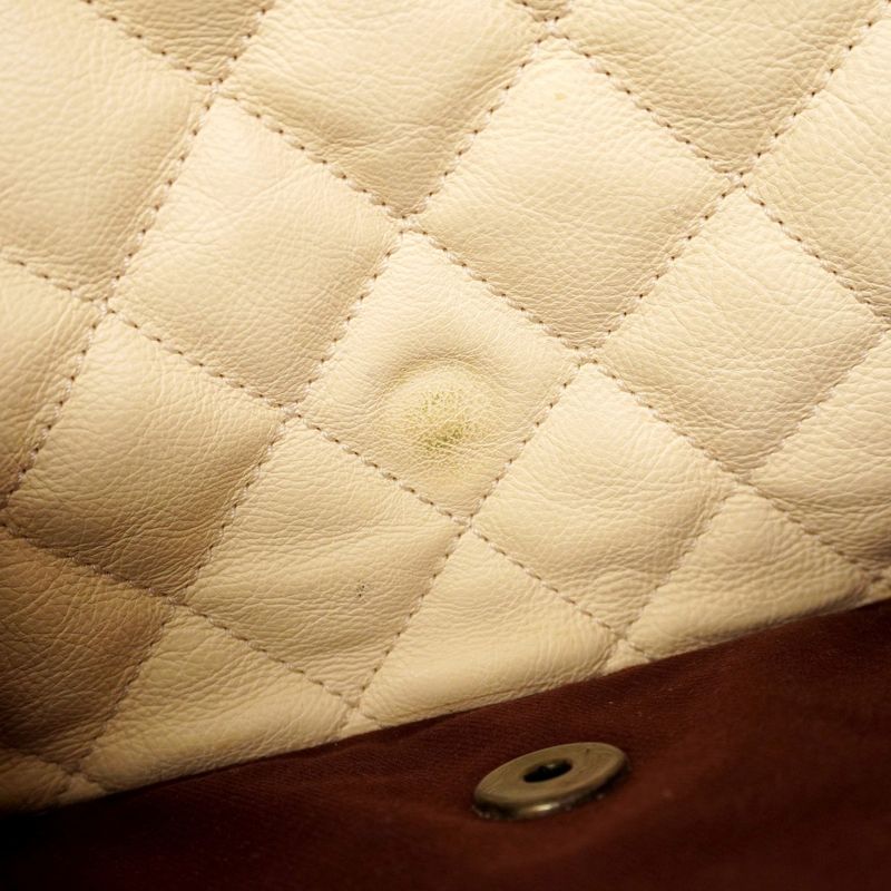 Chanel Shoulder Bag Damier French Riviera Leather Ivory Silver Hardware Women