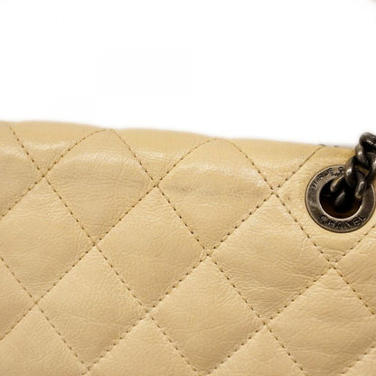 Chanel Shoulder Bag Damier French Riviera Leather Ivory Silver Hardware Women