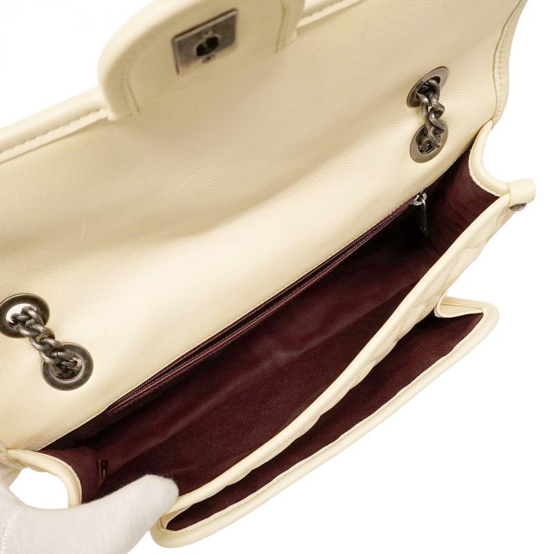 Chanel Shoulder Bag Damier French Riviera Leather Ivory Silver Hardware Women