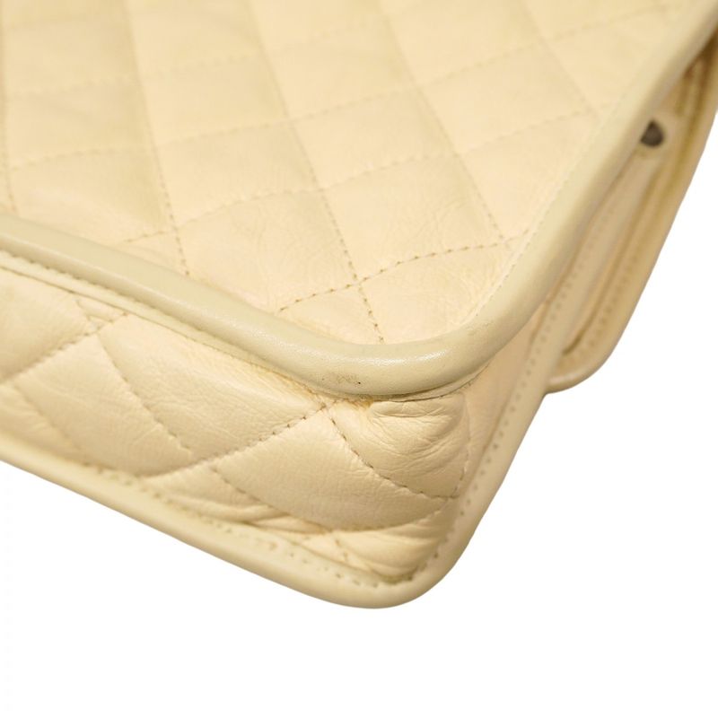 Chanel Shoulder Bag Damier French Riviera Leather Ivory Silver Hardware Women