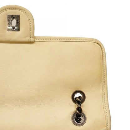 Chanel Shoulder Bag Damier French Riviera Leather Ivory Silver Hardware Women