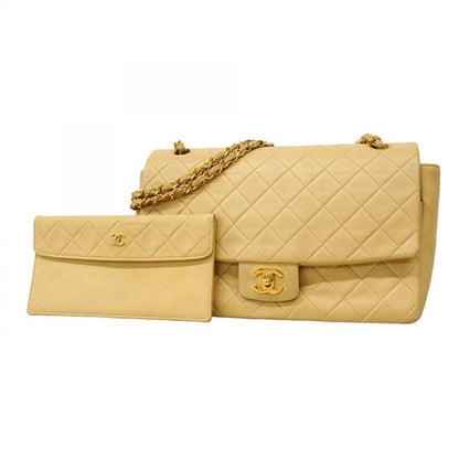 Chanel Shoulder Bag Matelasse Lambskin Beige Gold Hardware Women