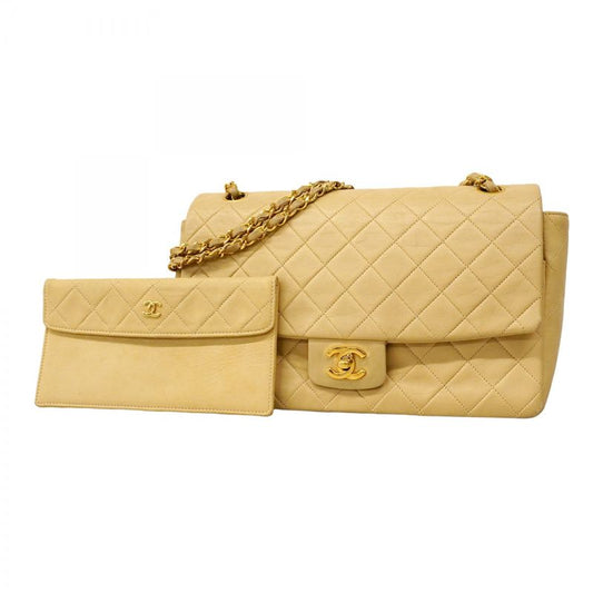Chanel Shoulder Bag Matelasse Lambskin Beige Gold Hardware Women