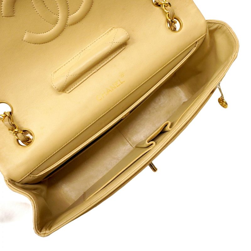 Chanel Shoulder Bag Matelasse Lambskin Beige Gold Hardware Women