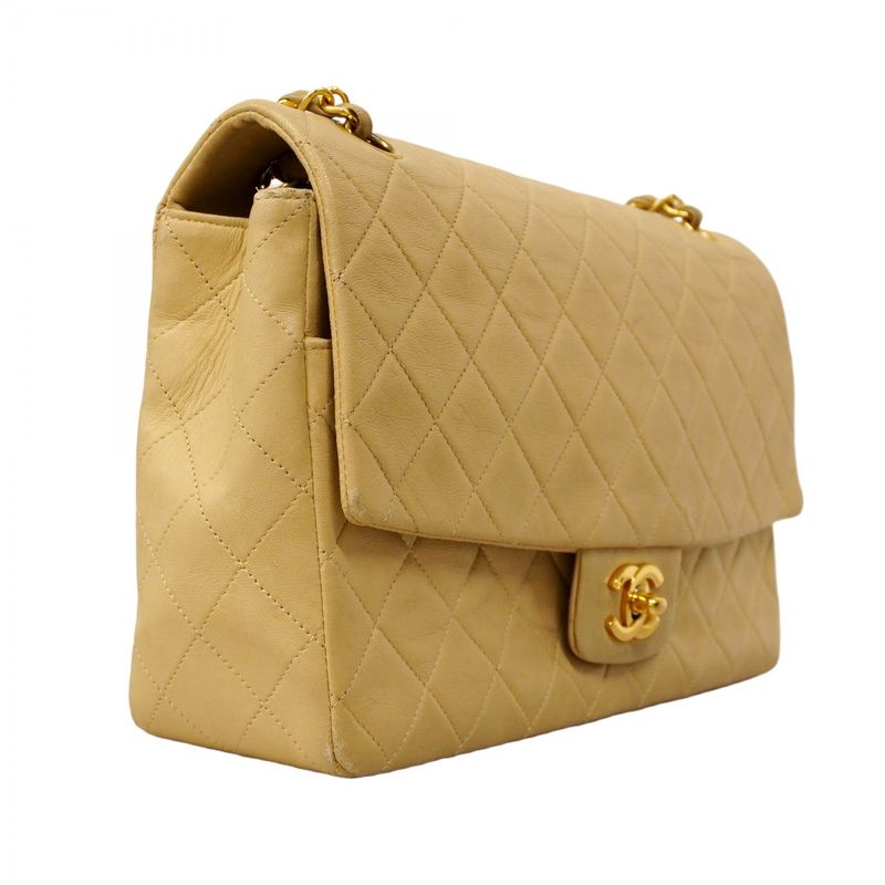 Chanel Shoulder Bag Matelasse Lambskin Beige Gold Hardware Women