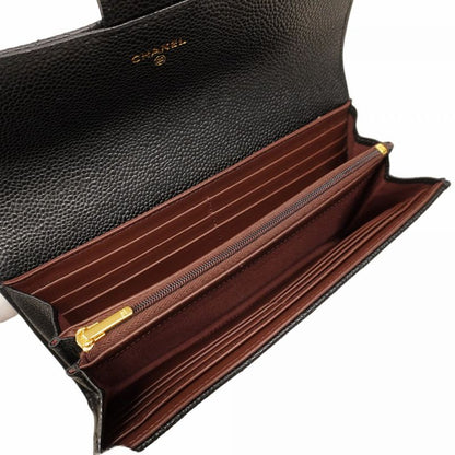Chanel Long Wallet Matelasse Caviar Skin Black Gold Hardware Women