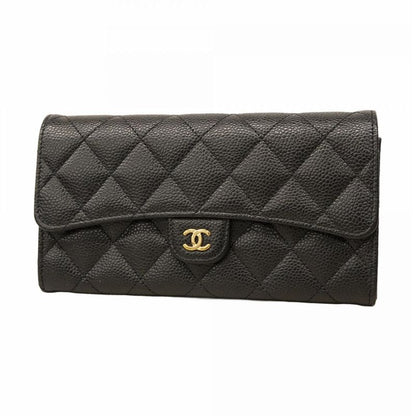 Chanel Long Wallet Matelasse Caviar Skin Black Gold Hardware Women