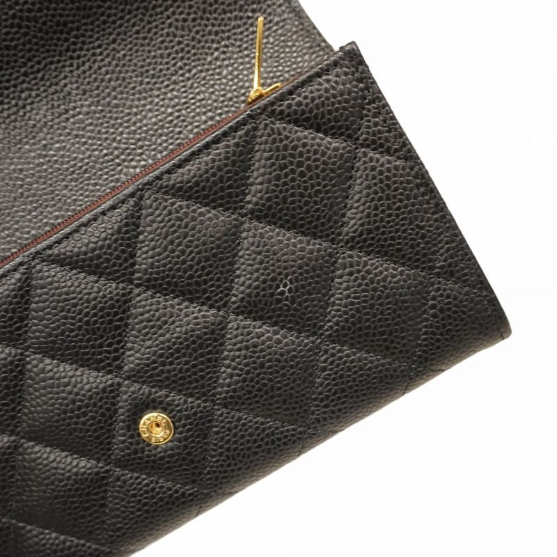 Chanel Long Wallet Matelasse Caviar Skin Black Gold Hardware Women