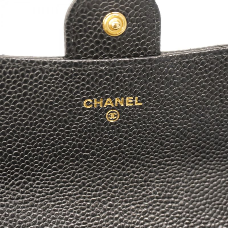 Chanel Long Wallet Matelasse Caviar Skin Black Gold Hardware Women