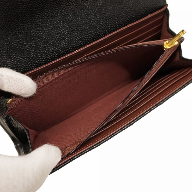 Chanel Long Wallet Matelasse Caviar Skin Black Gold Hardware Women