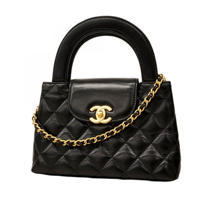 Chanel Handbag Matelasse Calfskin Black Gold Hardware 2way Bag Ladies