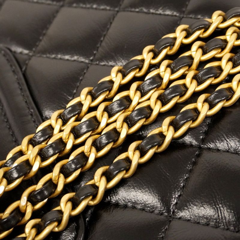 Chanel Handbag Matelasse Calfskin Black Gold Hardware 2way Bag Ladies