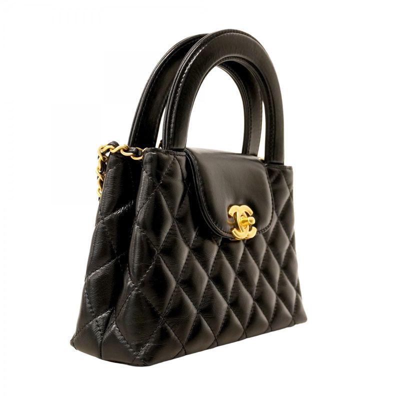 Chanel Handbag Matelasse Calfskin Black Gold Hardware 2way Bag Ladies