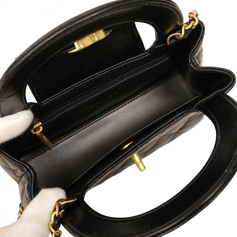 Chanel Handbag Matelasse Calfskin Black Gold Hardware 2way Bag Ladies