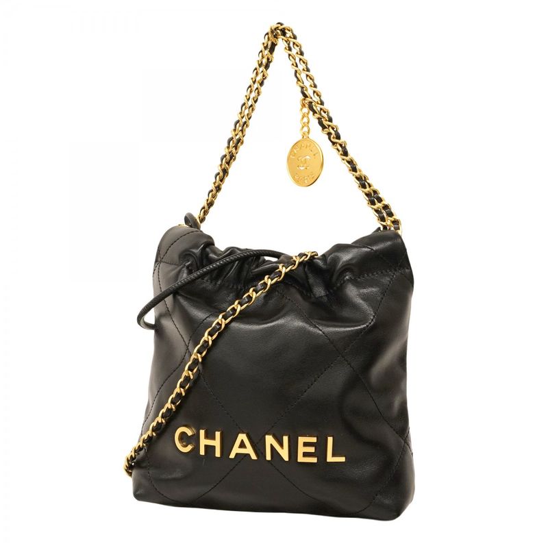 Chanel Shoulder Bag Chanel 22 Calfskin Black Gold Hardware Women