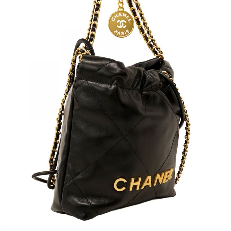 Chanel Shoulder Bag Chanel 22 Calfskin Black Gold Hardware Women