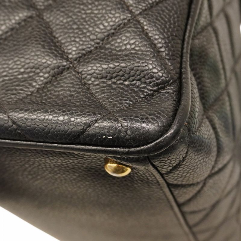 Chanel Handbag Matelasse Caviar Skin Black Gold Hardware Women