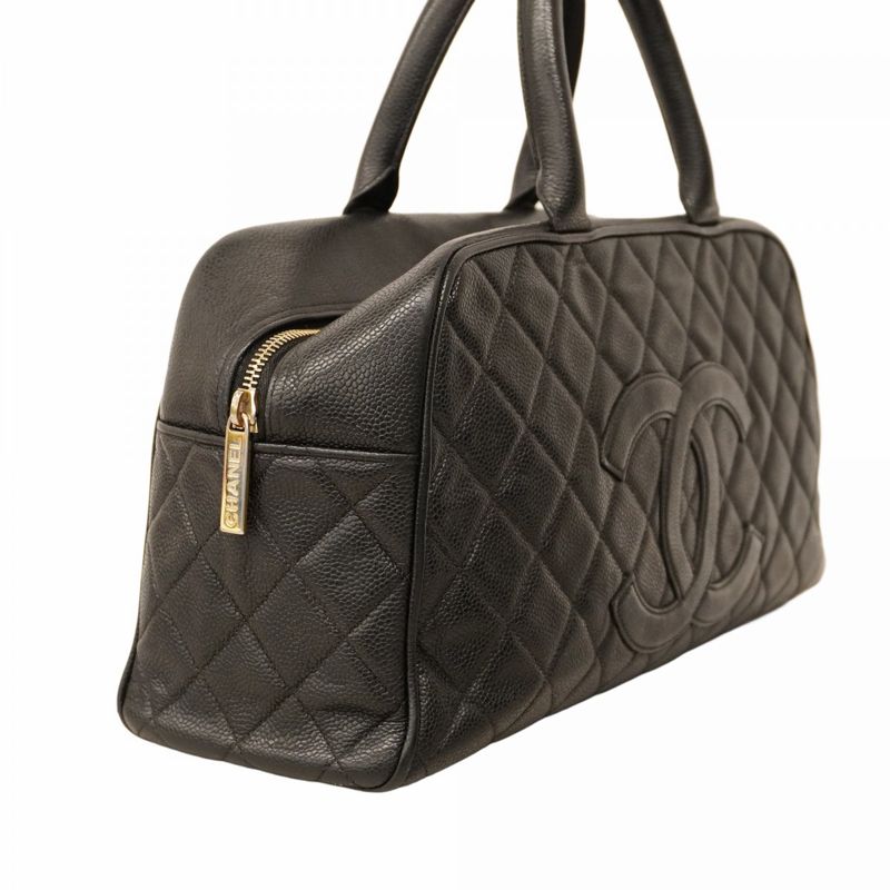 Chanel Handbag Matelasse Caviar Skin Black Gold Hardware Women